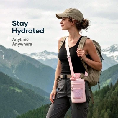 Buzio Duet Series Water Bottle with 2 Lids and Sleeve 1.9L - Pink